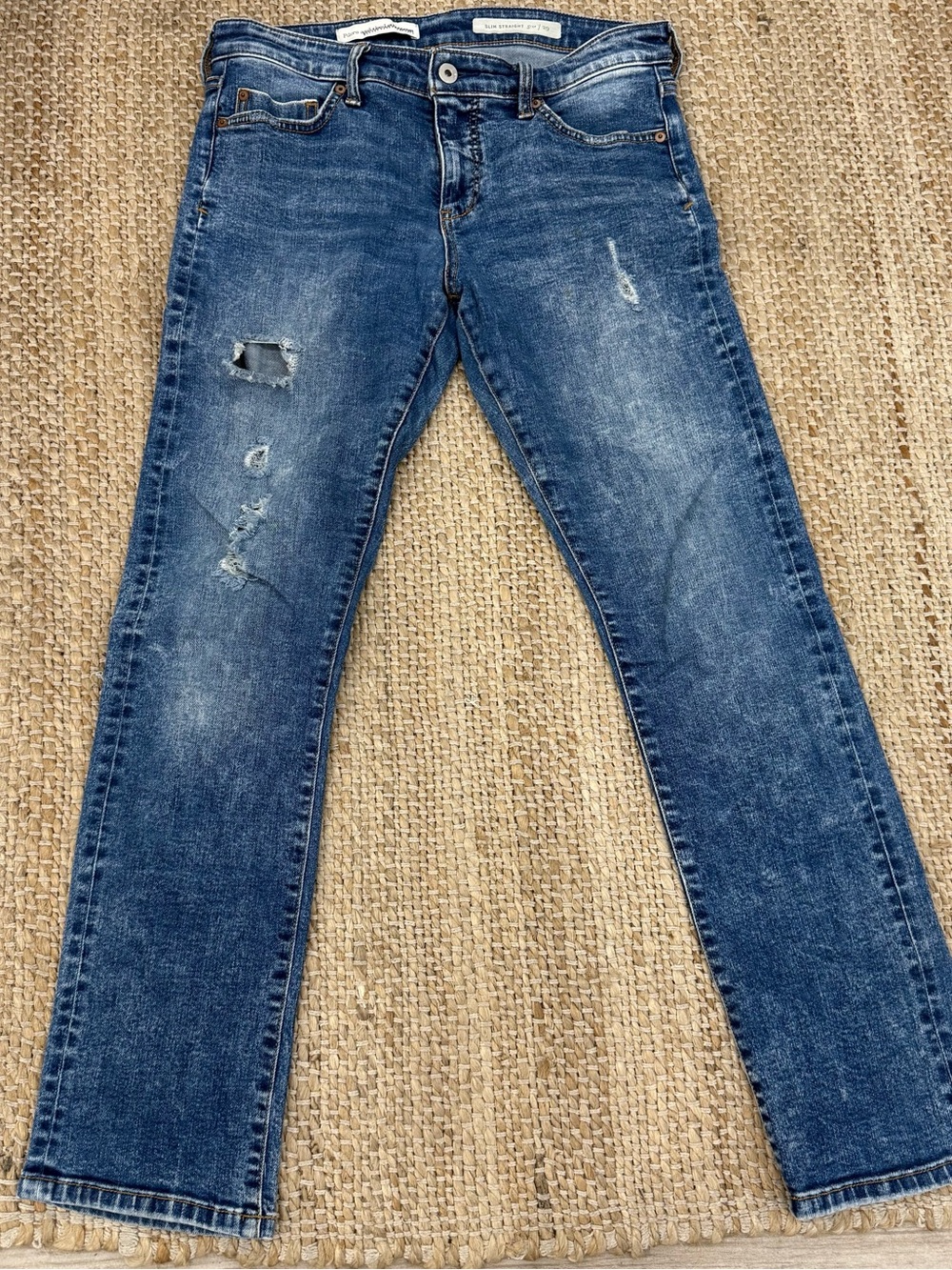 Pilcro Anthropologie Slim Straight Distressed Jeans Size 29 Blue Denim